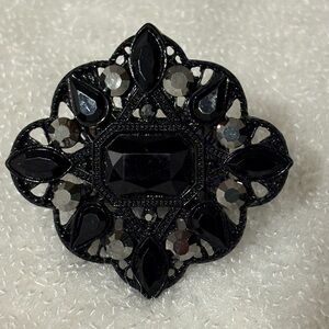 Gothic Black Ornate Rhinestone Statement Ring - Stretchy & Adjustable